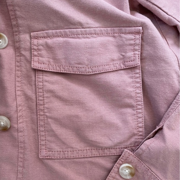 LOFT Dusty Pink Linen Blend Button Boxy Cargo Utility Jacket Size XXSP - Picture 10 of 14